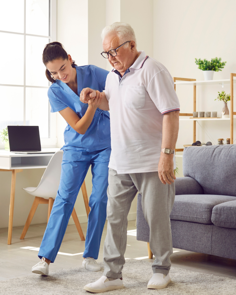 Caregiver supporting an older adult at home